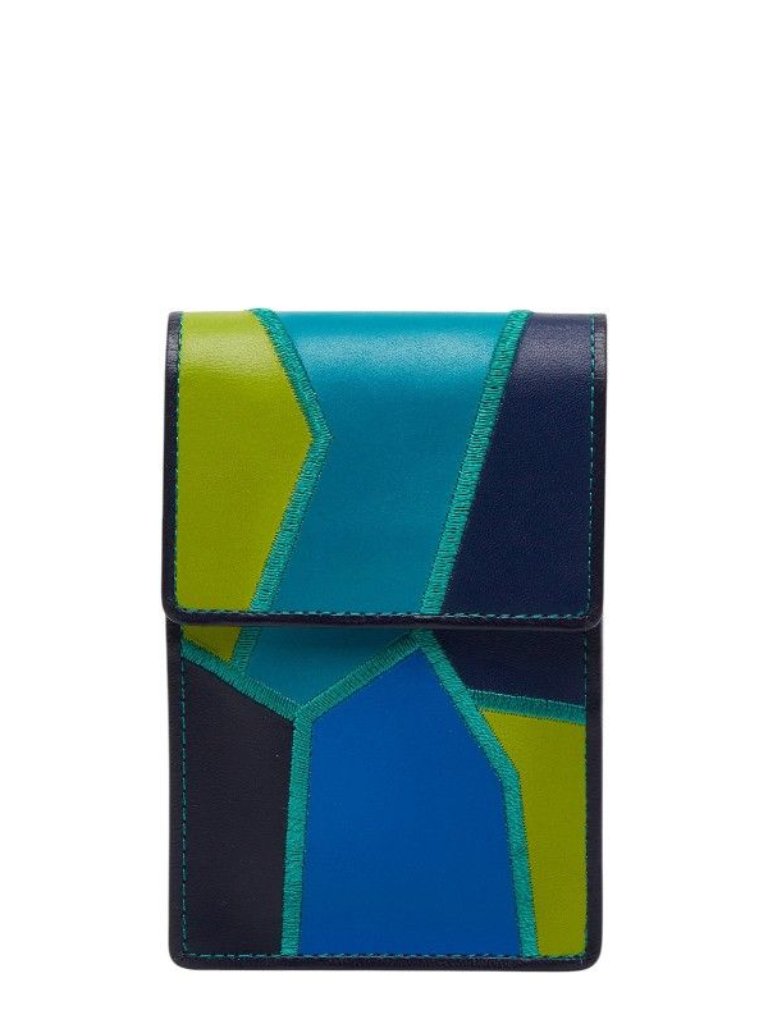 Saint Laurent Patchwork Cigarette Case Navy Yellow Green Leather